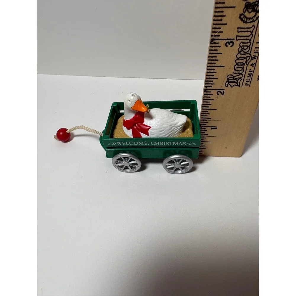 Vintage 1990 Hallmark Keepsake Goose in Wagon Welcome Christmas Ornament